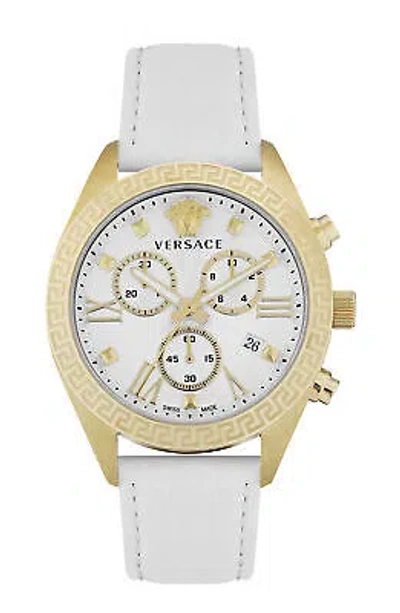 Pre-owned Versace Womens Greca Chrono Gold 40mm Strap Fashion Watch