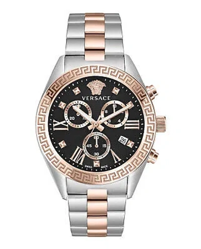 Pre-owned Versace Womens Greca Chrono Two Tone 40mm Bracelet Fashion Watch