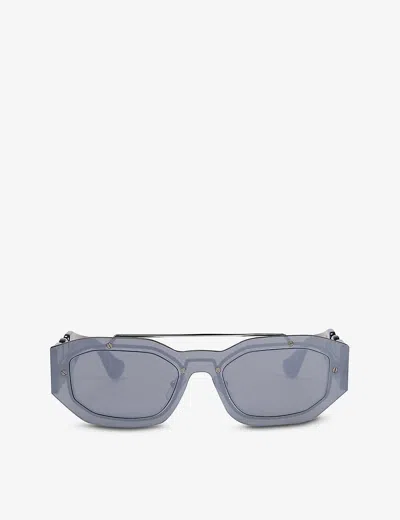 Versace Ve2235 Oval-frame Metal Sunglasses In Grey