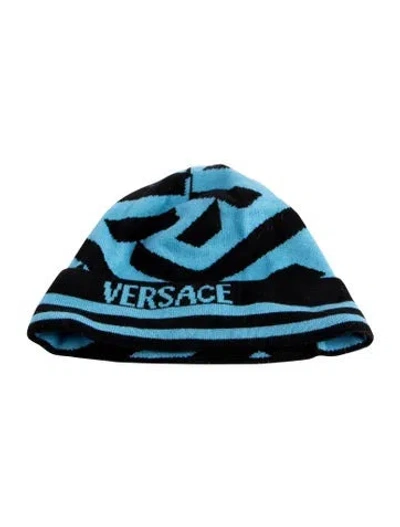 Pre-owned Versace Womens' Knit Beanie Hat W/tags In Blue