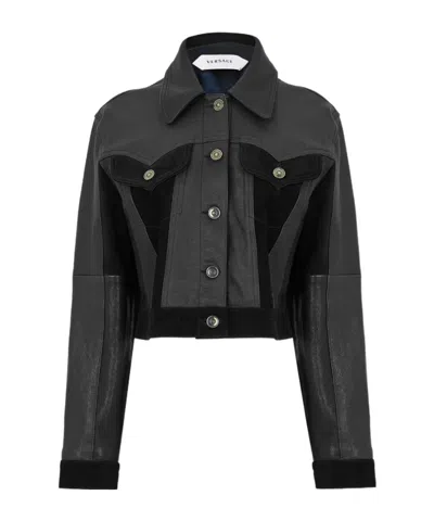 Versace Womens Leather Slim Blouson In Black