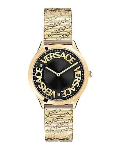 Pre-owned Versace Womens Logo Halo Ip Yellow Gold 38mm Bracelet Fashion Watch