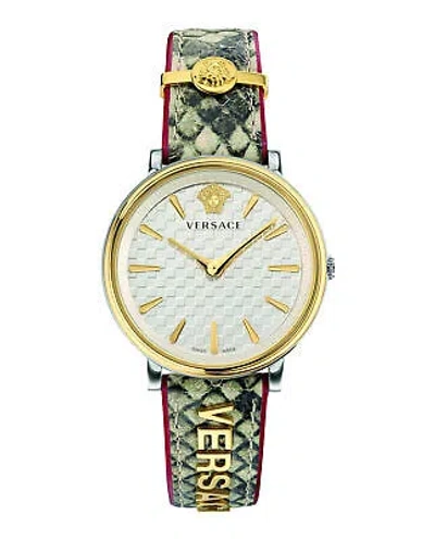 Pre-owned Versace Womens V-circle Ion Plated Yellow Gold 38mm Strap Fashion Watch