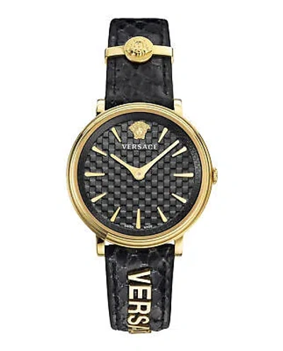 Pre-owned Versace Womens V-circle Logomania Gold 38mm Strap Fashion Watch