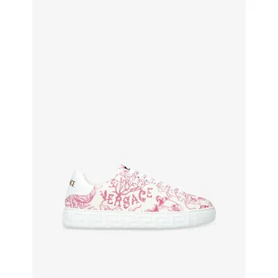 Versace Womens Gold Comb Greca Underwater Barocco-print Woven Low-top Trainers Eur 38/5 Uk