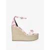 Versace Embellished Printed Leather Espadrille Wedge Sandals