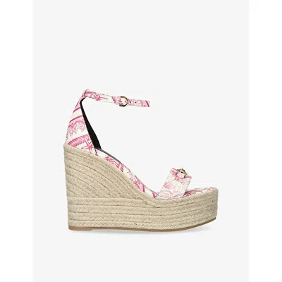 Versace Womens Pink Comb Medusa '95 Underwater Barocco-print Leather Wedge Sandals Eur 39 / 6 Uk