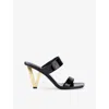 Versace Patent Leather Mules With Galvanized V-shaped Heel In Black/comb