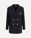 Versace Statement Safety Pin Double-breasted Coat In Black
