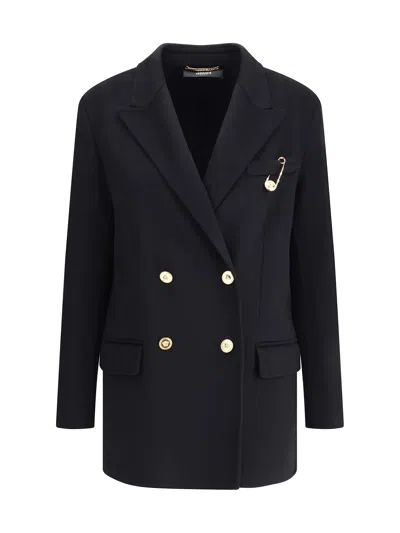 Versace Wool And Cachemire Double-breasted Coat In Black