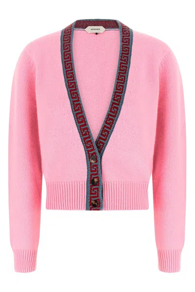 Versace Wool And Cashmere Cardigan In Pink