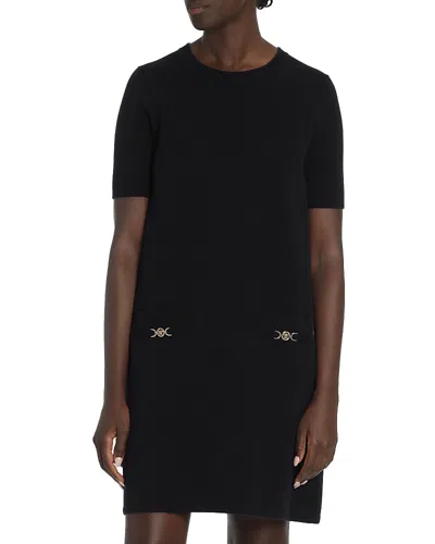 Versace Medusa-pockets Short-sleeve Wool-cashmere Mini Dress In Black