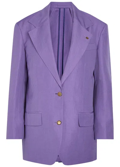 Versace Wool And Linen-blend Blazer In Purple