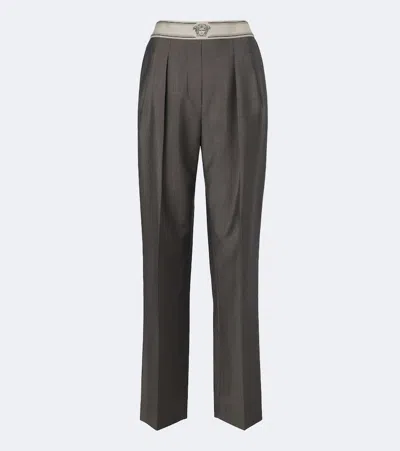 Versace Wool And Mohair Straight Pants In Grey