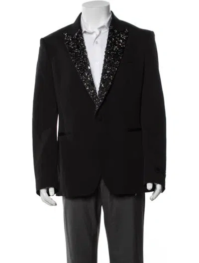 Pre-owned Versace Wool Beaded Accents Blazer W/ Tags In Black