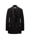 Versace Satin Trim Stretch Wool Jacket Minidress In Black