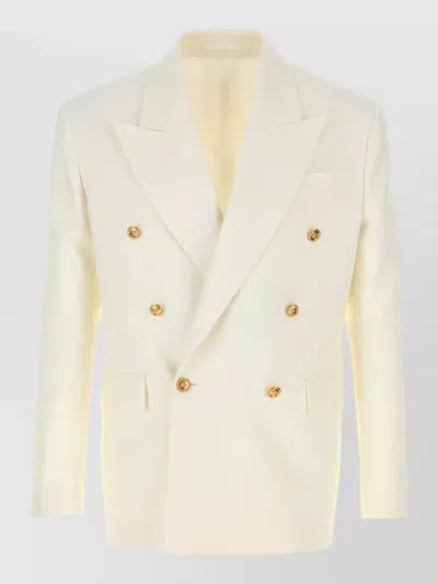Versace Wool Blazer Double Breasted Peak Lapels In White