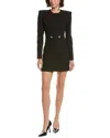 Versace Wool Grain De Poudre Mini Dress In Black