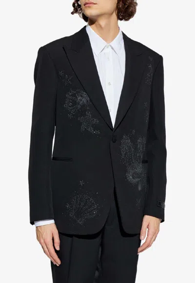 Versace Wool Blazer With Crystal-embellishments In Black