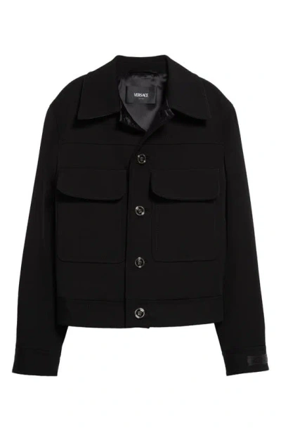 Versace Virgin Wool-blend Twill Blouson Jacket In Black