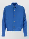 Versace Wool Blend Bomber Jacket Collared Neck In Blue