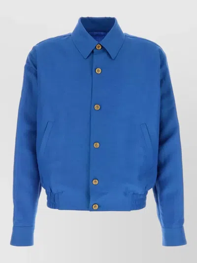 VERSACE WOOL BLEND BOMBER JACKET COLLARED NECK