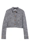 Versace Wool Boucle Jacket Contrast Buttons Cropped In Gray
