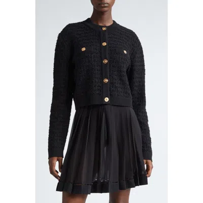 Versace Knit Tweed Cardigan In Black