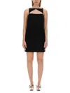 VERSACE WOOL BLEND STRAIGHT MINI DRESS WITH CUT-OUT