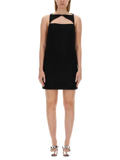 Versace Wool Blend Straight Mini Dress With Cut-out In Brown
