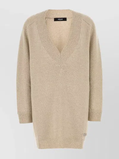 VERSACE WOOL BLEND SWEATER DRESS WITH KNIT TEXTURE