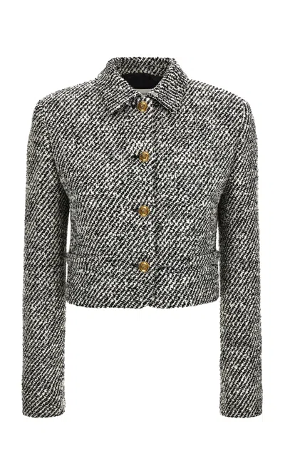 Versace Wool Boucle Jacket In Black,white