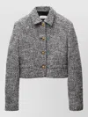 Versace Wool Boucle Jacket Contrast Buttons Cropped In Gray