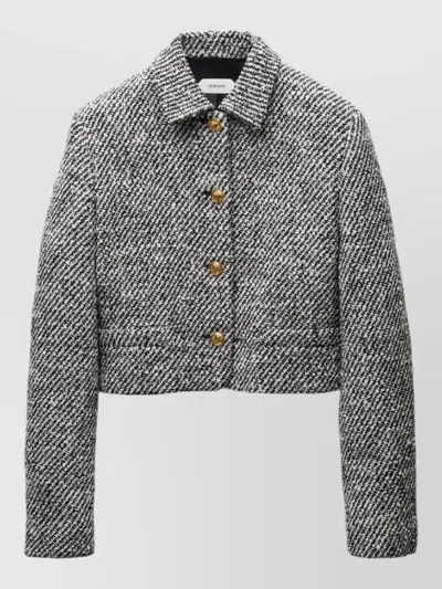 VERSACE WOOL BOUCLE JACKET CONTRAST BUTTONS CROPPED