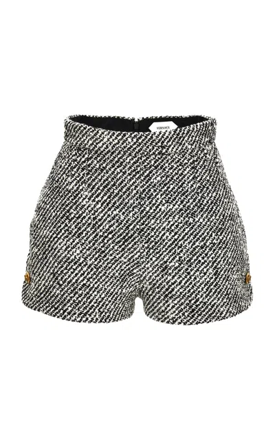Versace Wool Boucle Mini Shorts In Black