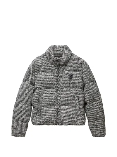 Versace Wool Bouclé Padded Jacket In Grey