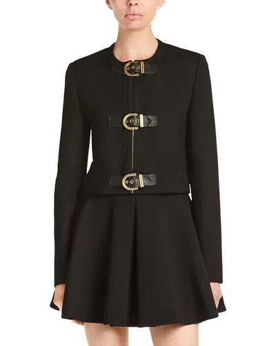 Versace Wool Buckle Front Jacket In Black