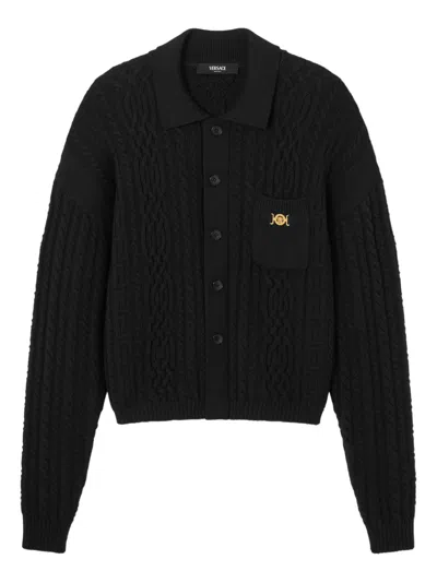 Versace Mixed-stitch Wool Knit Sweater In Black