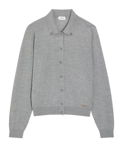 Versace Logo-embroidered Wool Cardigan In Gray