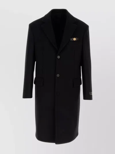 VERSACE WOOL COAT WITH BACK VENT AND NOTCH LAPEL