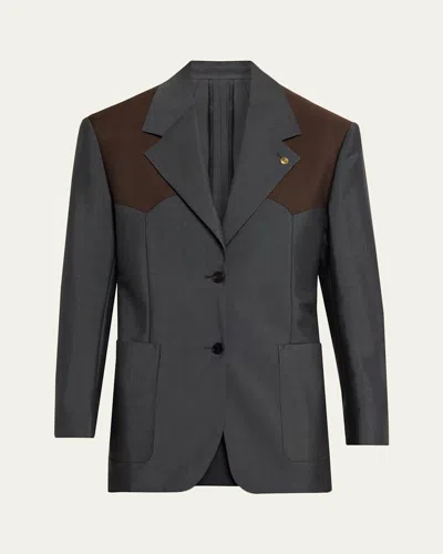 Versace Wool Colorblock Jacket In Gray