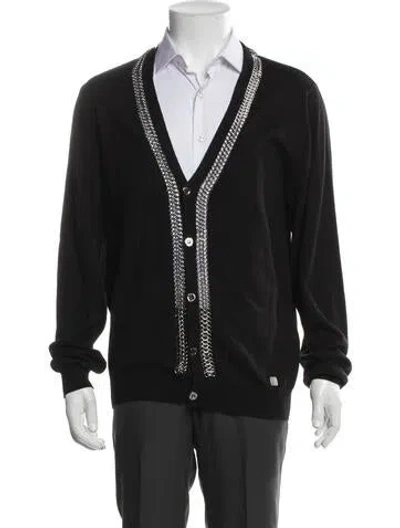 Pre-owned Versace Wool Colorblock Pattern Cardigan In Black