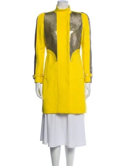 Pre-owned Versace Wool Colorblock Pattern Coat In Yellow