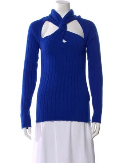 Pre-owned Versace Wool Cowl Neck Sweater In Blue