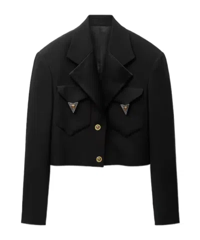 Versace Wool Crop Blazer In Black