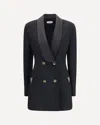 Versace Satin Trim Stretch Wool Jacket Minidress In Black