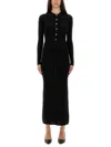 Versace Long Fitted Wool Dress With Gold-tone Button In Black