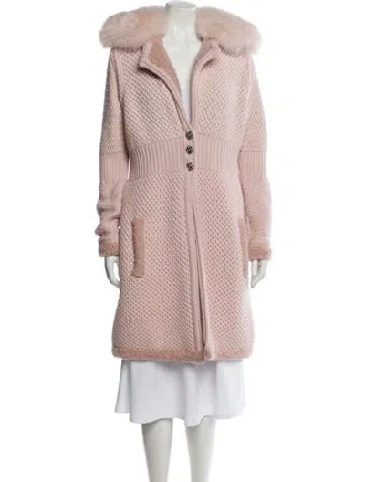 Pre-owned Versace Wool Faux Fur Coat W/ Tags In Pink