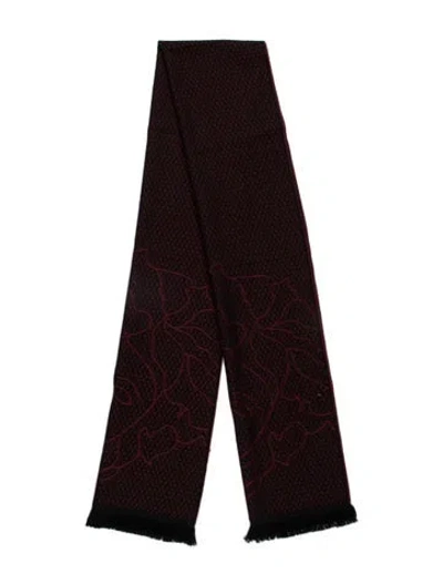 Pre-owned Versace Wool Floral Print Scarf In Black/burgundy