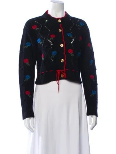 Pre-owned Versace Wool Floral Print Sweater W/ Tags In Blue